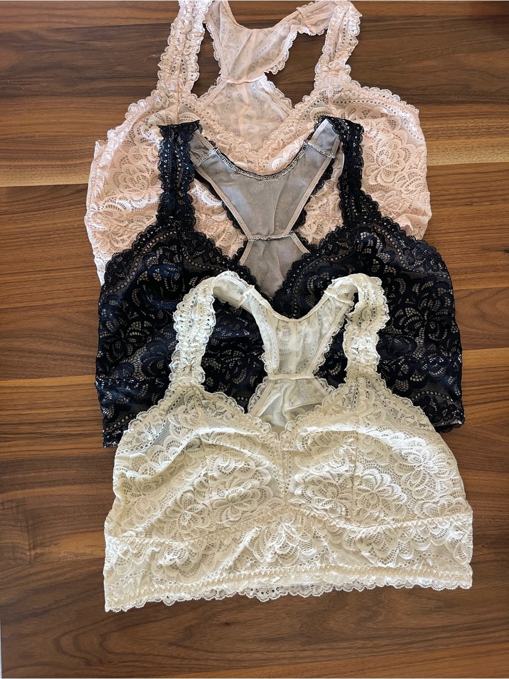 Lot of 3 Torrid Lace Racerback Bralettes - Blush, Black, and Cream